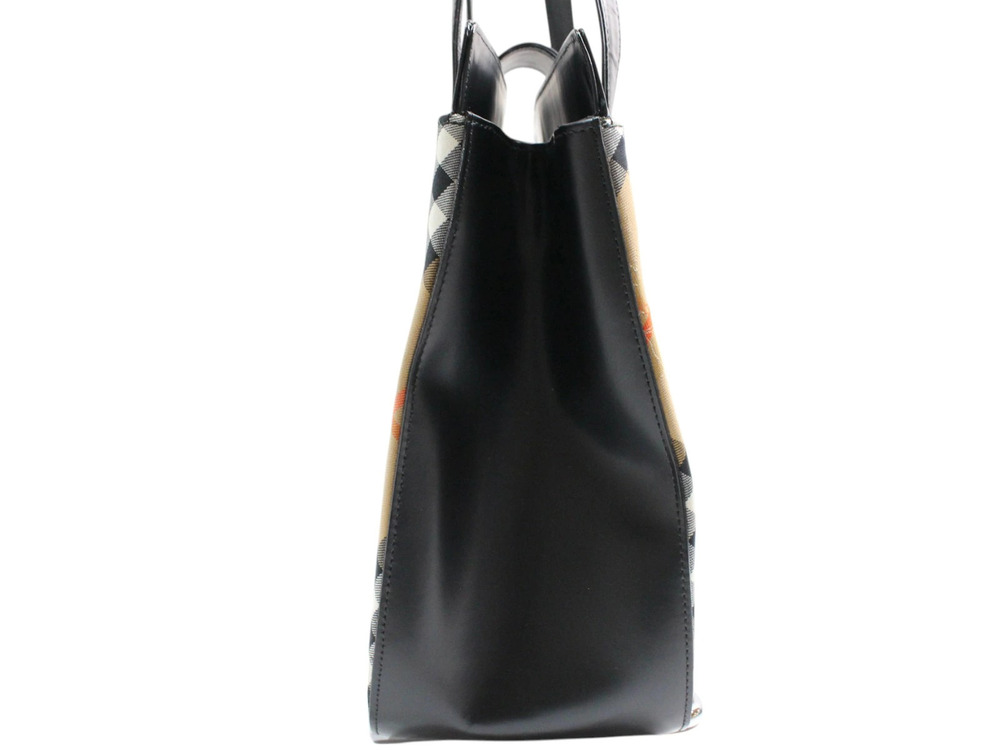 Burberry Black Beige Tote Bag Check Nova Handbag Shoulder Black Tan